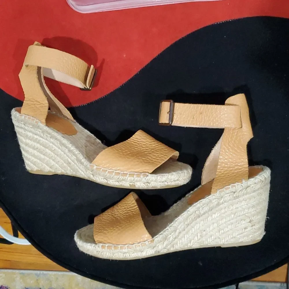 J. Crew Leather Wedge Espadrille Sandals Made In Spain Size 8